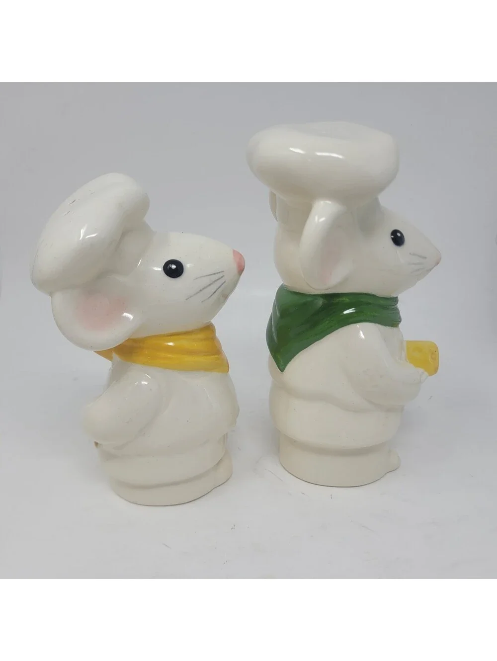 Vintage Ceramic Chef Mice Salt and Pepper Shakers Spoon and Cheese Figures